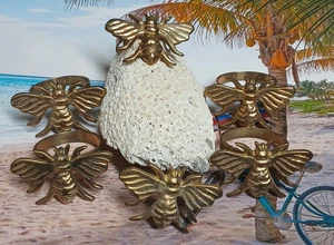 Bee Shaped Brass Napkin Rings - Set of 6 - Picture 1 of 6