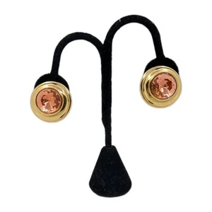 Vtg Monet Clip on EarringsPeach /pink Crystal Round Gold Tone Runway style READ - Picture 1 of 10