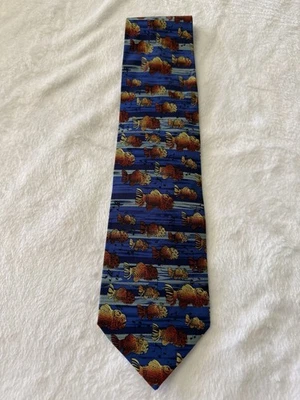 Corbata J.Garcia “Hot for Riffs” 100 % seda pez azul patrón de notas musicales cosido a mano Foto 1 de 4