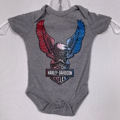 Body Harley Davidson Foiled Eagle Rib Creeper Gris Snap Bebé 0-3 Meses Foto 1 de 4