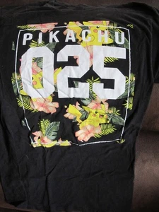 Pikachu Pokémon Graphic Jersey T-Shirt Mens Small S Black Floral Print 025 Shirt - Picture 1 of 2