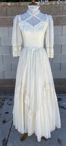 Vintage Gunne Sax Prairie Dress Edwardian White Lace 8 Wedding Layered Gown Maxi - Picture 1 of 13