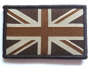 BRITISH UNION JACK CLOTH BADGE retro tan brown patch jacket bag hook & loop GB - Picture 1 of 1
