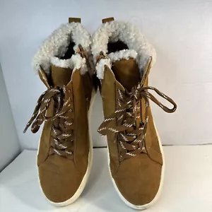 "Zapatilla deportiva Time & Tru Kaia de caña alta de piel de oveja, coñac, espuma viscoelástica, EE. UU. 8/ ER 39,5""" - Imagen 1 de 8