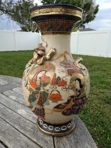 Seizan Satsuma Moriage Meiji Vase Han Clan Kusebe Senosukee Goddesses And Dragon - Picture 1 of 23