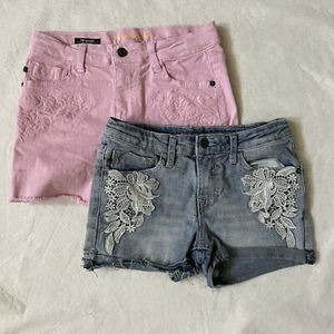 Vigoss Shorts The Malibu Youth Girls Denim Pink Size 14 Lace Embroidered - Picture 1 of 9