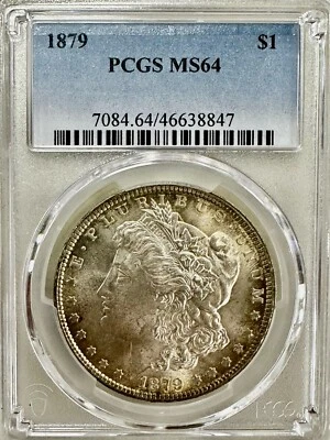 Hi Grade PCGS 1879 P MS64 Morgan Silver Dollar 90% US Mint $1 Coin Free Ship - Image 1 of 2