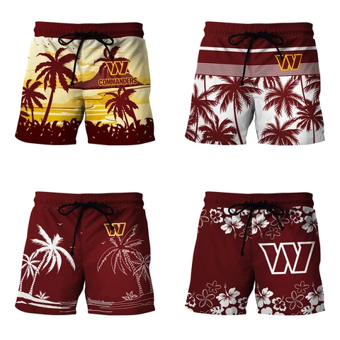 Washington Commanders Mens Hawaiian Shorts Sports Board Shorts Loose Swim Trunk Cover