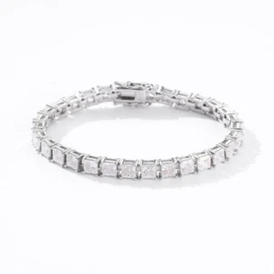 4mm D Color Princess Cut Moissanite Tennis Chain Bracelet 925 Sterling Silver - Picture 1 of 11