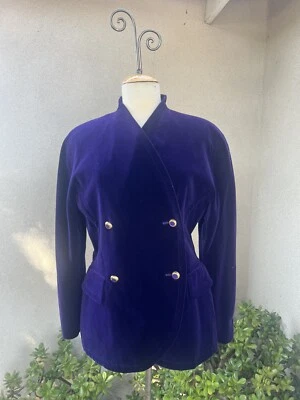 复古 Escada 紫色天鹅绒外套夹克双胸尺寸 38 S — 第 1/4 张图片