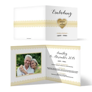Hochzeitseinladungen Goldhochzeit goldene Hochzeit Einladungskarten - Goldherz - Bild 1 von 3