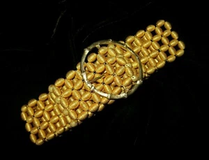 Vtg Rare Mimi Di N Gold-plated Barrel Bead Cinch Belt Bamboo Buckle 34" x 2" LxW - Picture 1 of 12