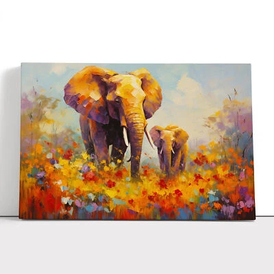 Elephant Impressionism Canvas Print Wall Art Framed Poster Picture Home Decor - Image 1 of 4