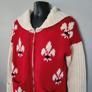 Vtg 50s Mary Maxim Handknit Zip Cowichan Fleur-de-lis Bulky Knit Sweater L - Picture 1 of 13