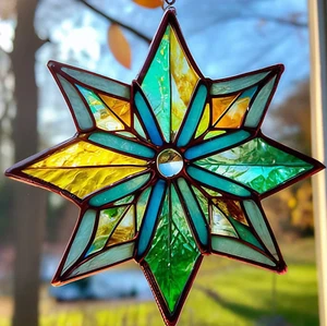 MEDITATION YOGA STAR Real Stained Glass SUNCATCHER Thoughtful Hand Crafted Gift - Picture 1 of 24