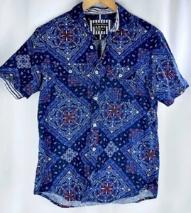Men’s Small English Laundry Red White Blue Paisley Button Up Down SS Shirt - Picture 1 of 7