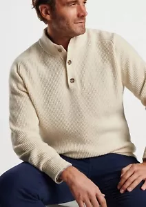 $375 Peter Millar XL Digby Sweater Ivory Wool Yak Cashmere 3 Button Mock Neck - Picture 1 of 13