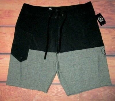MENS VOLCOM BLACK CHARCOAL GRAY SWIM BOARD SHORTS SIZE 33 - Image 1 of 2