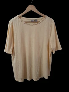 Chicos Size 3 Women's Yellow Crew Neck/Stretch Short Sleeved Blouse NWOT - Picture 1 of 6