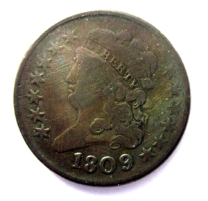 1809/6 CORONET HEAD HALF CENT 1/2 C NICE OVERDATE 9 OVER INVERTED 9 COLLECTOR - Picture 1 of 2
