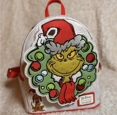 NWT Loungefly THE GRINCH Max Wreath Faux Leather Mini Backpack Dr. Seuss  - Image 1 of 4