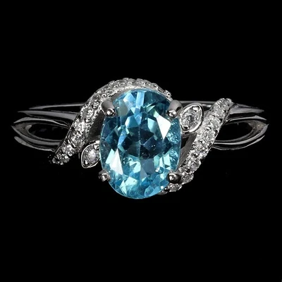 925 Sterling Silver Ring Oval Swiss Blue Topaz 8x6mm Gemstone Jewelry Size 7 - Image 1 of 4