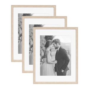 Adlynn Rectangle Picture Frame Set of 3, 14 x 18 matted to 11 x 14, Natural, ... - Picture 1 of 9