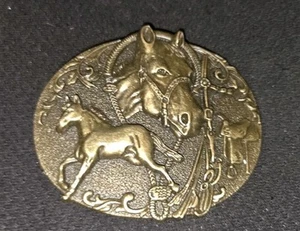 Western Vintage Messing Indianer 3D Pferdekopf Rodeo Cowboy Schnalle für Ledergürtel - Bild 1 von 5
