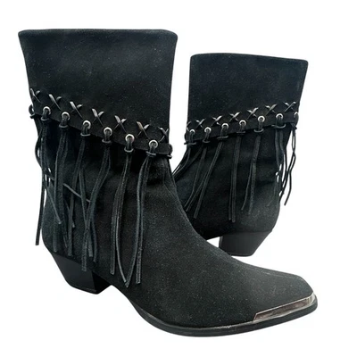Oak Tree Farms Bota Occidental con Flecos 8.5 Gamuza Negra Rockabilly Vaquera Cachicha Foto 1 de 4