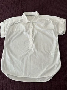 j crew top women M relaxed white cotton popover short sleeves preppy minimalist - Picture 1 of 10