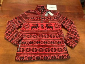 NEW $198 Polo Ralph Lauren Fair Isle Fleece  1/4 Zip Reindeer RL Red Black Sz L - Picture 1 of 8