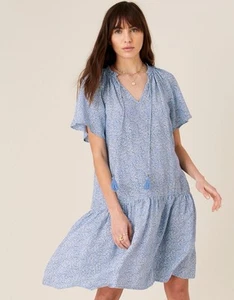 Monsoon Ditsy floral dress in sustainable viscose blue Size Large - Picture 1 of 9