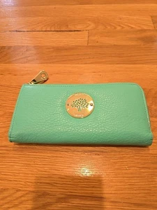 Mulberry Zip Around Wallet Green Teal Pebbled Leather With Gold Trim - Picture 1 of 10