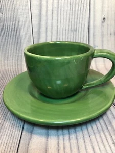 Juego de tazas y platillos verdes vintage granero de cerámica SAUSALITO ASTILLADOS ver descripción - Imagen 1 de 11