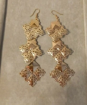 ORECCHINI DONNA FILIGRANA PENDENTI LUNGHI ROMBI ORO O ARGENTO CIONDOLI LEGGERI - Immagine 1 di 2