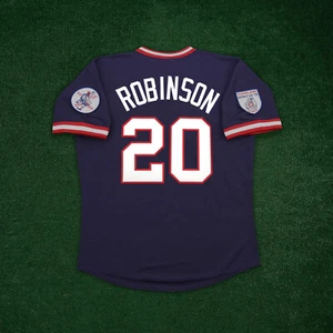 Frank Robinson 1976 Cleveland Indians Cooperstown Men's Navy Jersey w/ Patch - Picture 1 of 8