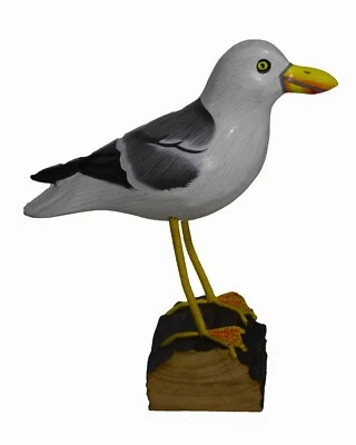 WOOD SEAGULL HANDMADE Coastal Garden Statue Dockside Bird Art Sculpture Decoy - Image 1 of 3
