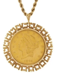 Beautiful 1895 $20 Liberty Head Gold Coin Pendant 14k Rope Necklace 23" 65.8g - Picture 1 of 12