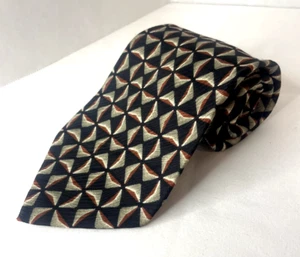 Jhane Barnes 100% Silk Men’s Necktie Made In Japan Black Silver Red Geometric - Picture 1 of 9