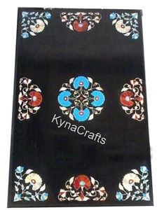 Floral Pattern Inlay Work Center Table Top Black Marble Coffee Table for Office - Picture 1 of 4