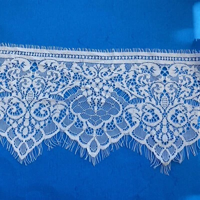 3 Yards Bright White Eyelash French Lace Trim /Sewing/Crafts/Bridal/6.5" Wide - Image 1 of 4