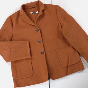 JIL SANDER Jacket 44 Orange Wool Angora Made In Italy Knit Blazer Pocket distres - Picture 1 of 8