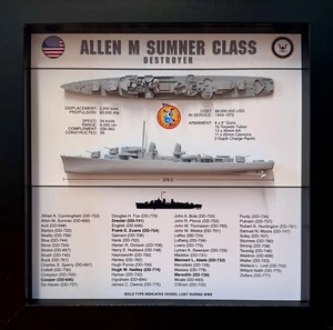 Allen M Sumner Klasse Zerstörer Memorial Display Schattenkasten, WW2, 9" x 9" - Bild 1 von 4