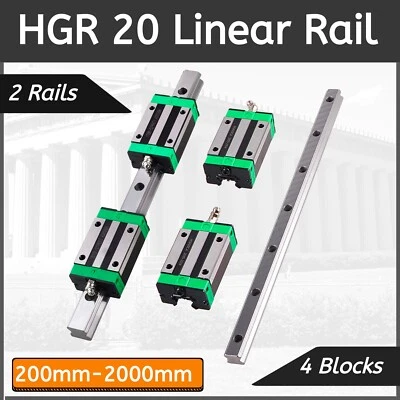 2PCS HGR20 200mm-2000mm Linear Guide Rail + 4PCS HGH20CA Slider Block For CNC 3D