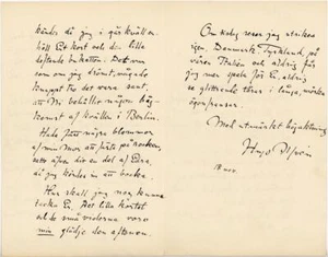 Hugo Alfven (1862-1960) Swedish composer, violinist, conductor, painter - letter - Picture 1 of 1