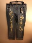 TORRID DECONSTRUCTED EMBELLISHED CROP JEANS STRETCHY NEW WITH TAGS SIZE 18