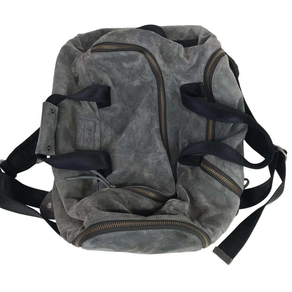 John Varvatos EE. UU. Mochila de Cuero Gamuza Bolso de Lona Gris Cremallera Correas Ajustables Foto 1 de 4