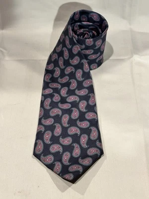 "Corbata de cuello vintage Van Heusen 417 azul marino con diseño de cachemira rosa y gris 58"" X 3,5""" Foto 1 de 4