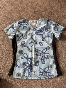 Green Town V-Ausschnitt Blumendruck Damen Scrub Top Größe Medium - Bild 1 von 3