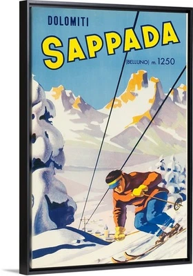 Póster de viaje de esquí Italia años 30 lienzo, impresión o enmarcado esquí arte pintura esquí Foto 1 de 4